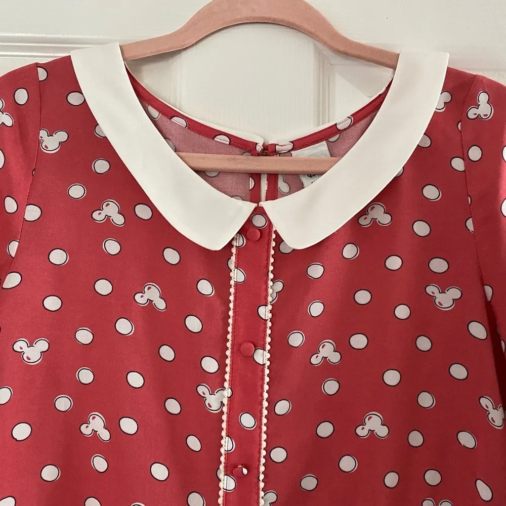 Disney’s Minnie Rocks The Dots LC Lauren Conrad Collard Blouse Top Pink Size XS - Image 3