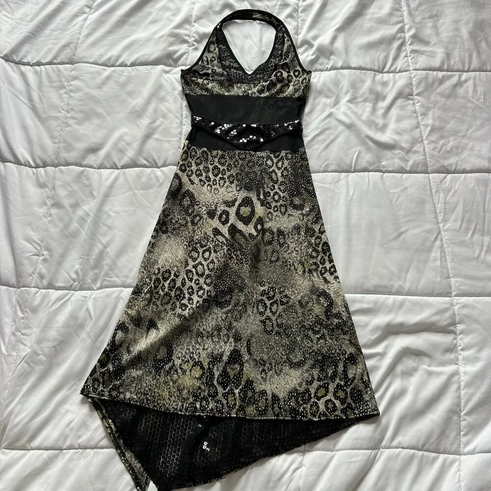 Vintage 90s Y2K Cheetah Sequins Maxi Dress Womens 36 Fairy Whimsical Coquette Black Size 4 - Image 8