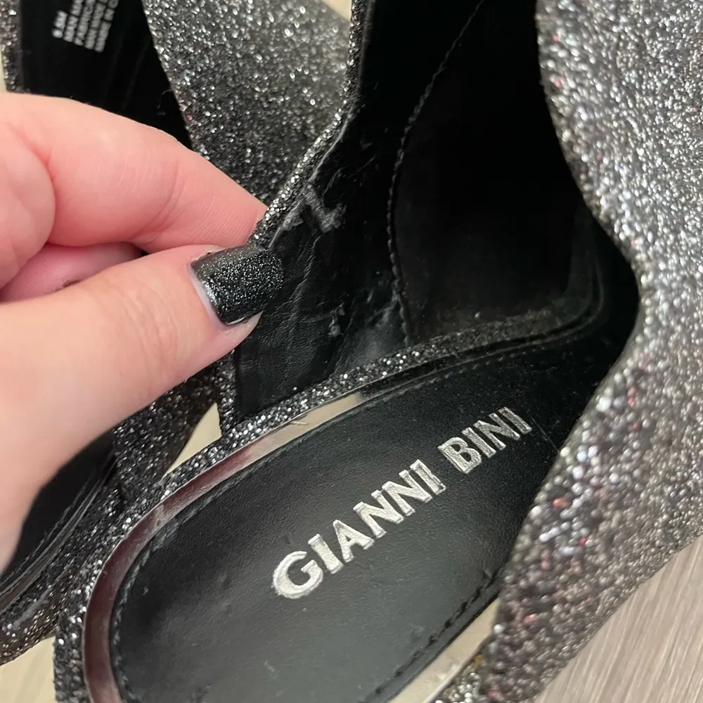 Gianni Bini Agnissa Black Glitter Scalloped Closed Toe Mule Heels Size 9.5 - Image 10