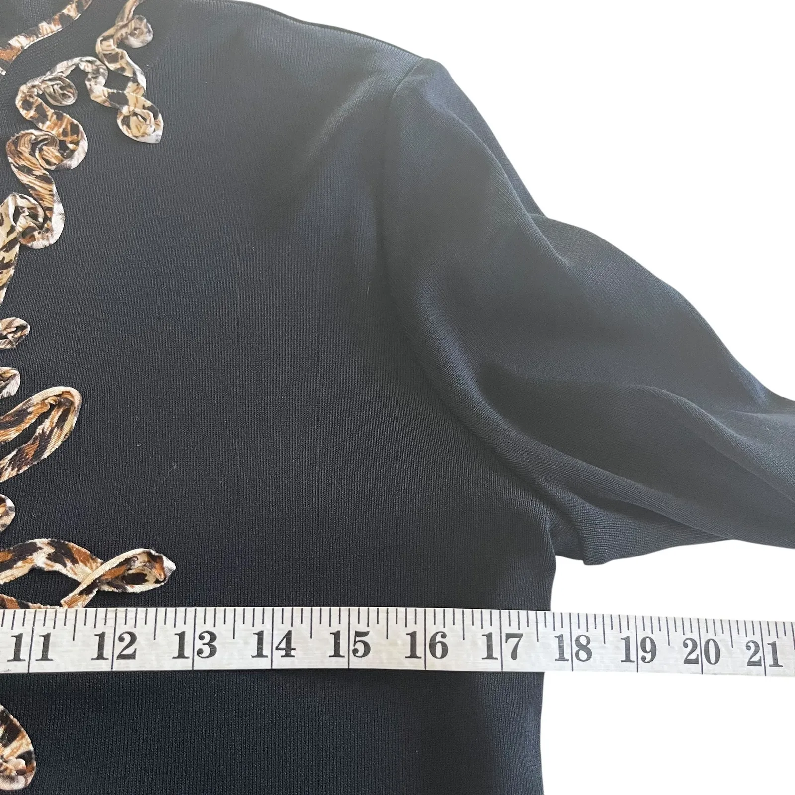 Ming Wang Black Leopard Print Embellished Cardigan Sweater Jacket Size Small - Image 7