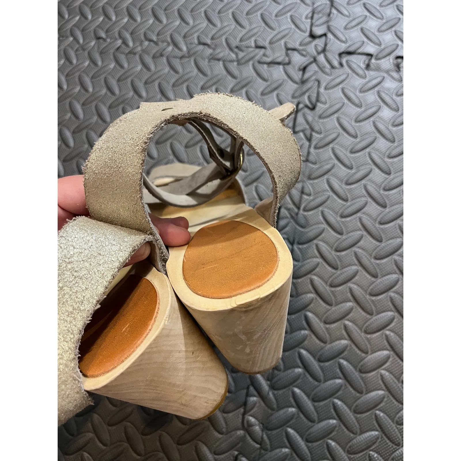 BRYR Annabelle Clog Strappy Leather Wooden Metallic Womens Shoes Size‎ 40 US 10 - Image 8