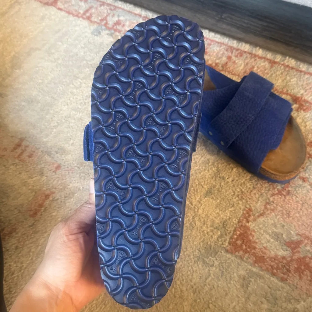 Birkenstock Royal Blue Textured Slides W 11 M9 Kyoto Nubuck-Suede Leather - Image 10