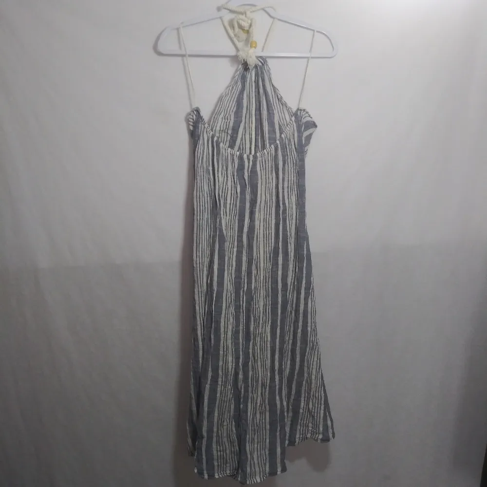 Aerie Blue Striped Halter Midi Backless Sun Dress Beach Nautical Size M - Image 7