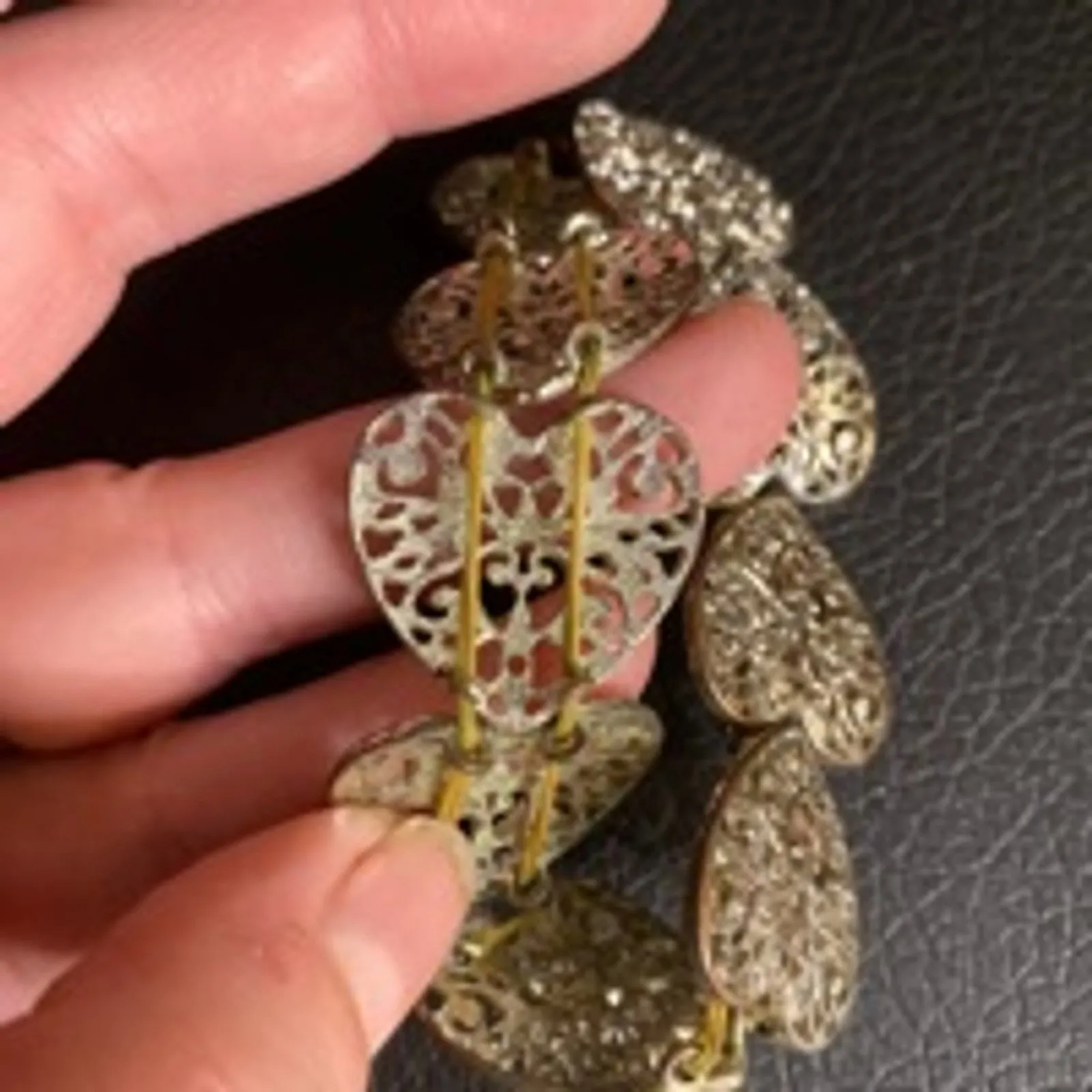 Vintage Boho Filigree Heart Link Silver Tone Bracelet Romantic Jewelry - Image 6