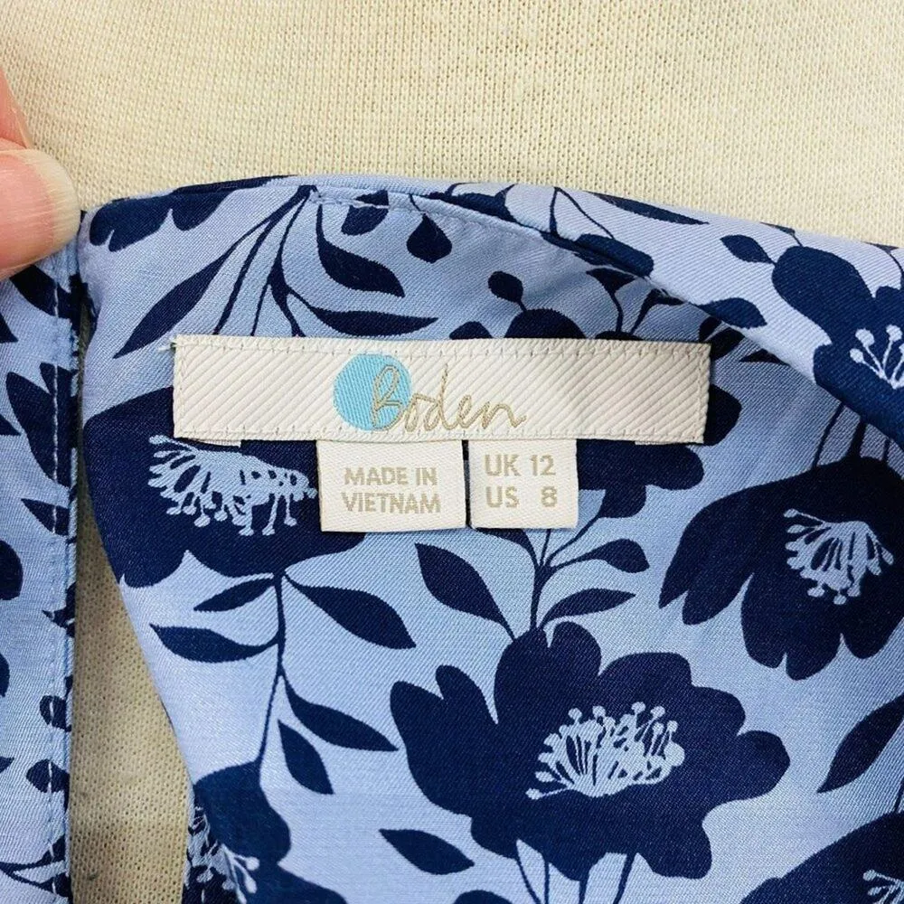 Boden Womens Ravello Silk Blend Flower Navy Blouse 8US Blue Size 8 - Image 5