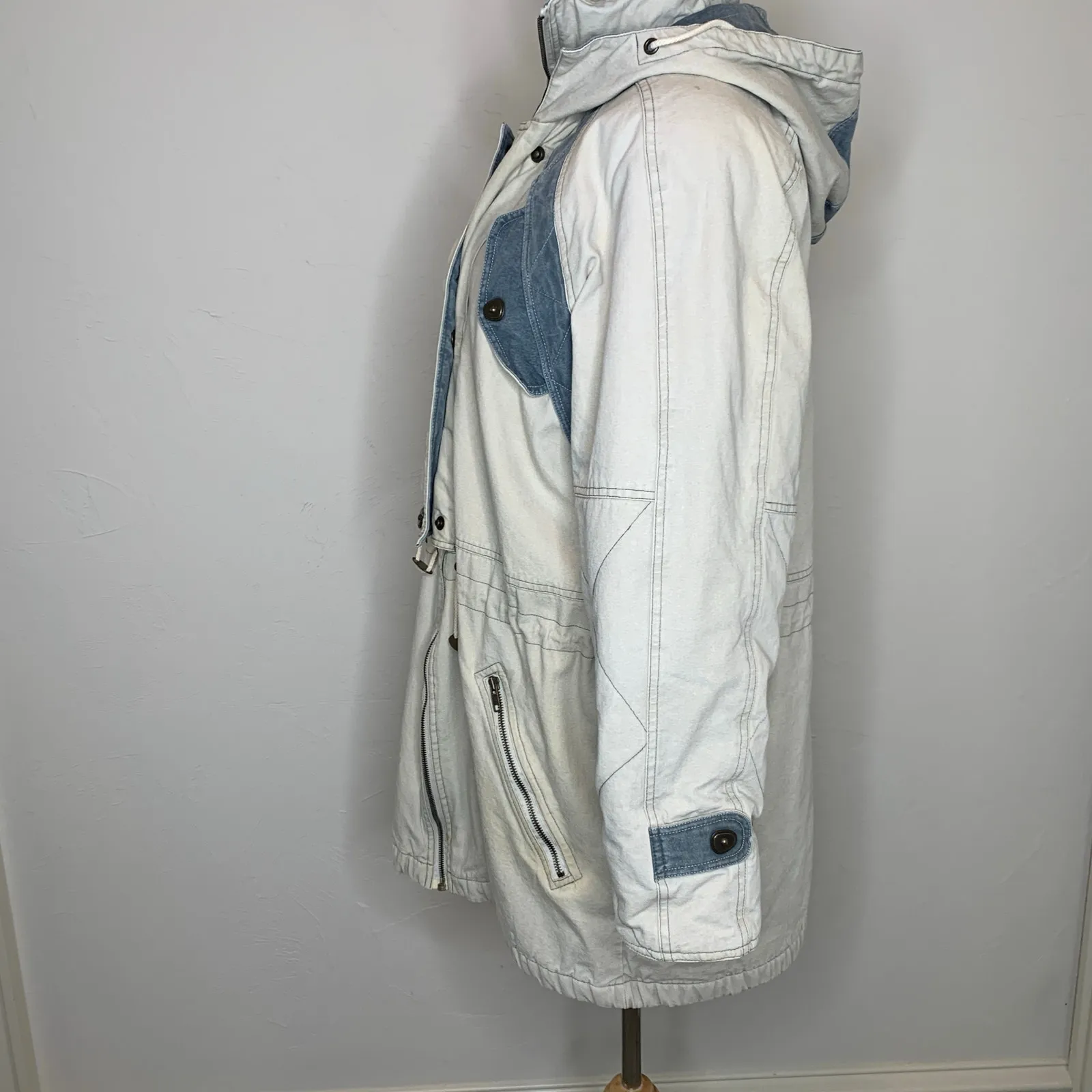 Vintage Fisherman Core Heavy Canvas Coat Tan Blue Sz Medium Hooded - Image 3