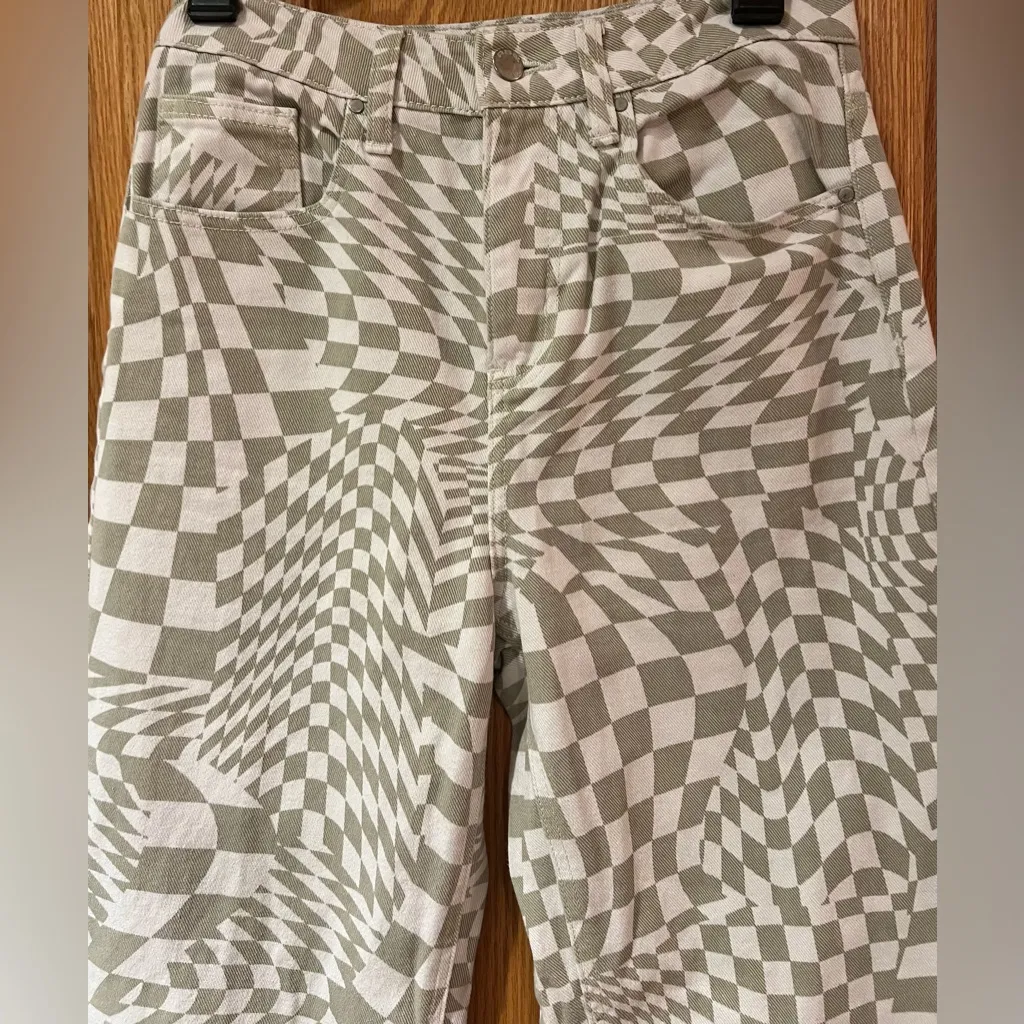 RSQ by Tilly’s Green & Off-White Wavy Check‎ Wide Leg Denim Jeans Size 26 - Image 6