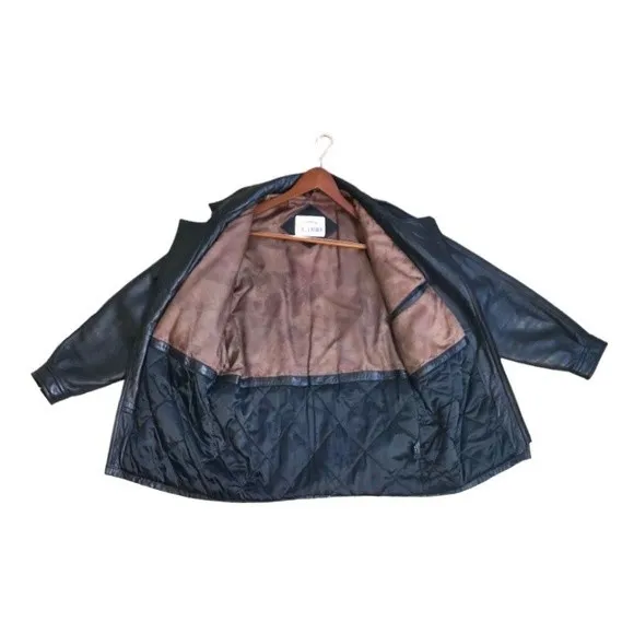 VTG 90s Y2K Oversized Belted Zip Front Black Leather Biker Bomber Jacket Coat - Image 3