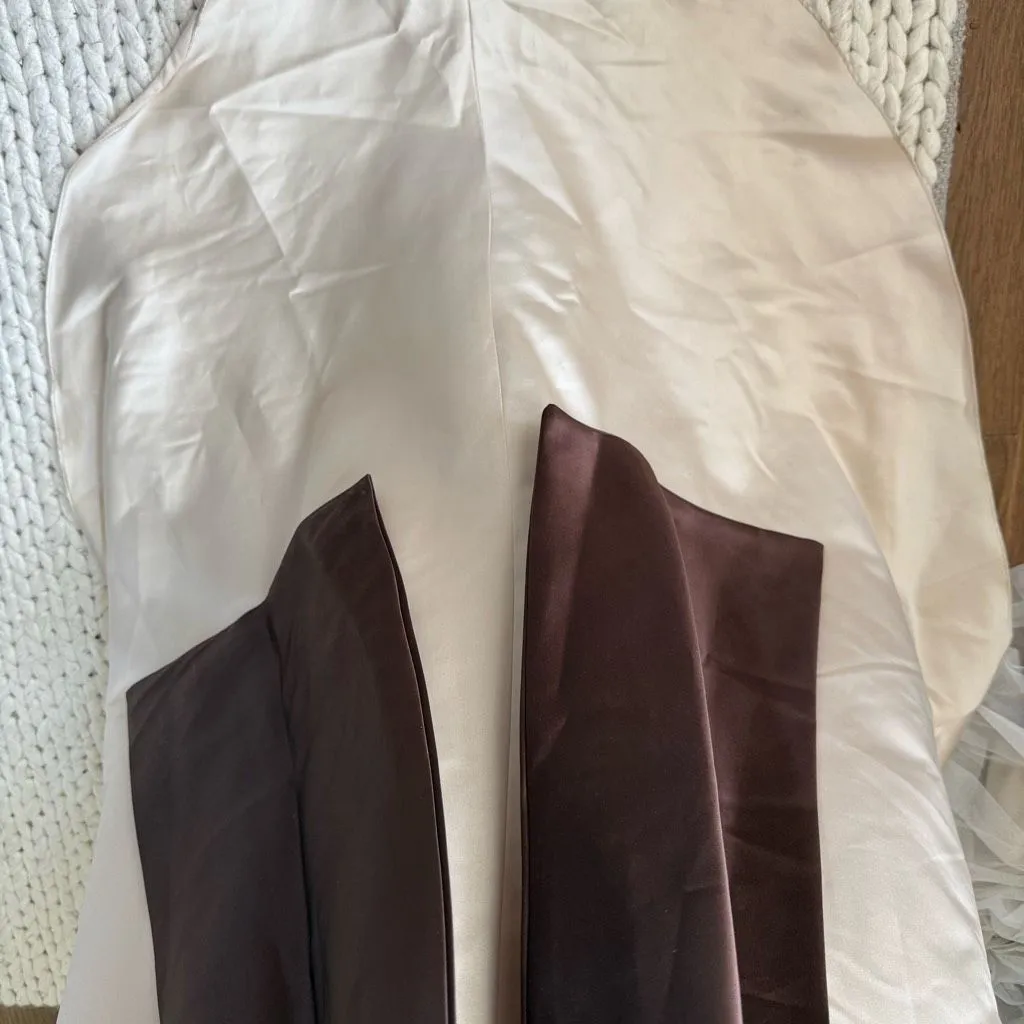 NWT Bill Levkoff Removable Strap Champagne Beige Sable Satin Sash Formal Dress G - Image 10