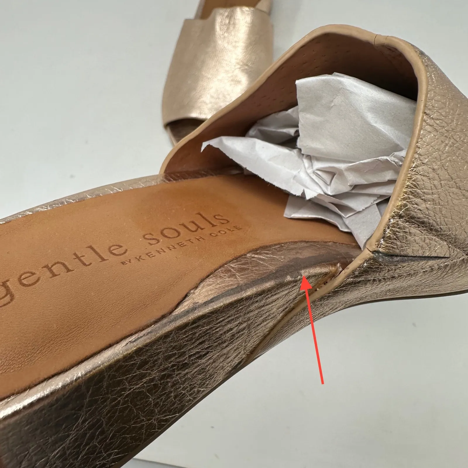 Kenneth Cole Gentle Souls Metallic Rose Gold Wedge Slide Sandals 7 - Image 5