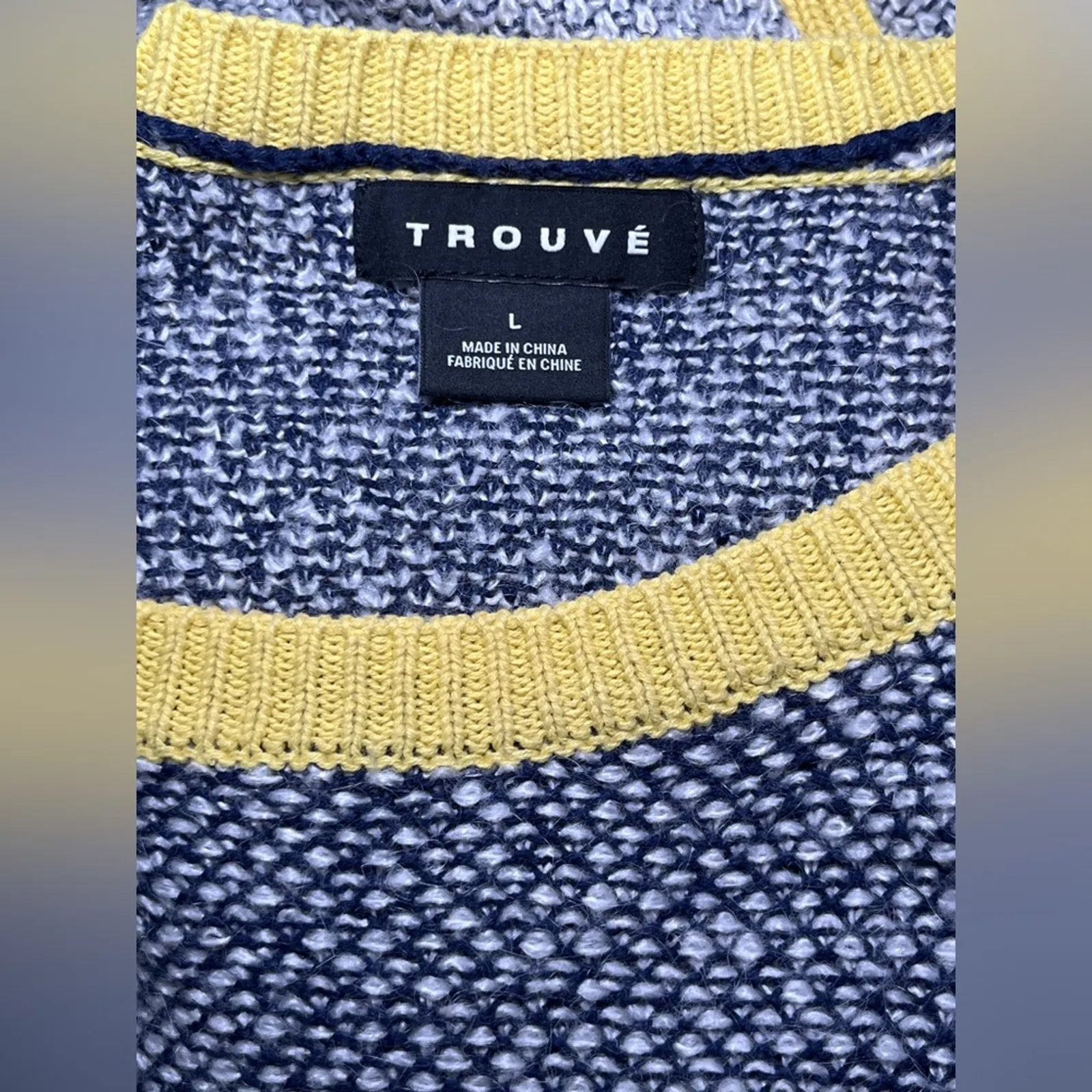 Trouvé Colorblock Knit Sweater Yellow Gray Navy Angora Blend Size Large Cozy - Image 4