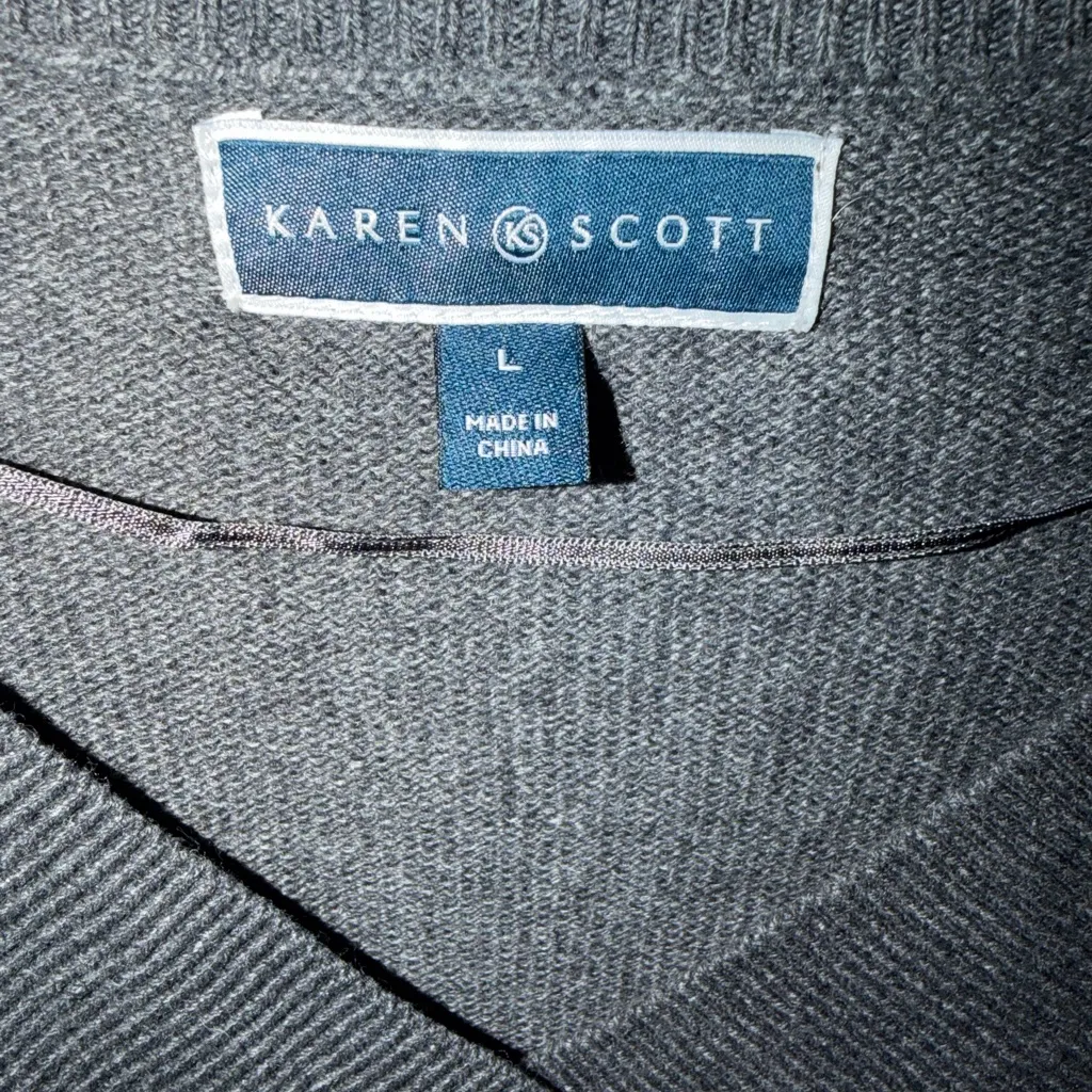 Karen Scott Charcoal V-Neck Sweater NWT Size L - Image 2
