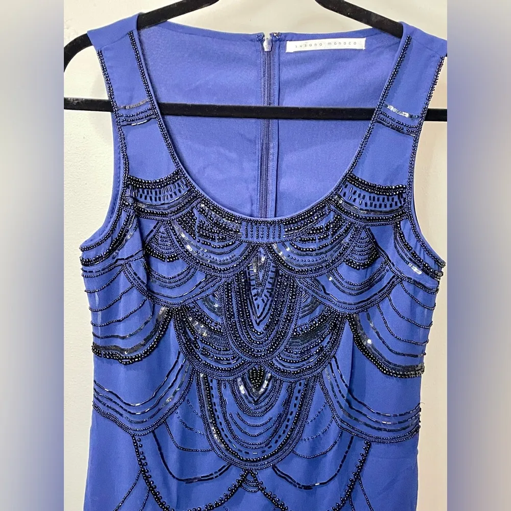 Susana Monaco - Navy Blue W/ Black Beaded Embellished Sheath Dress - NWOT - Image 3