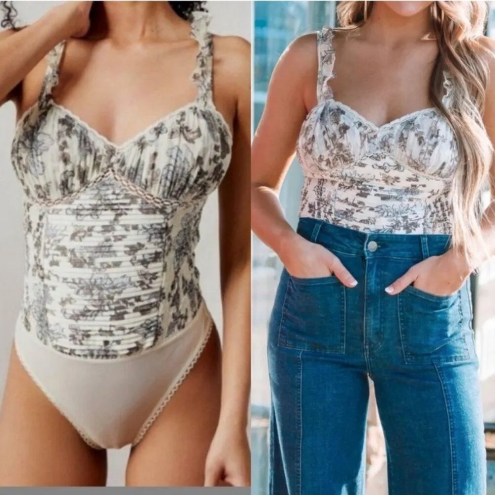 Free People weekend plans bodysuit in tea combo floral sheer ruffles - Image 7