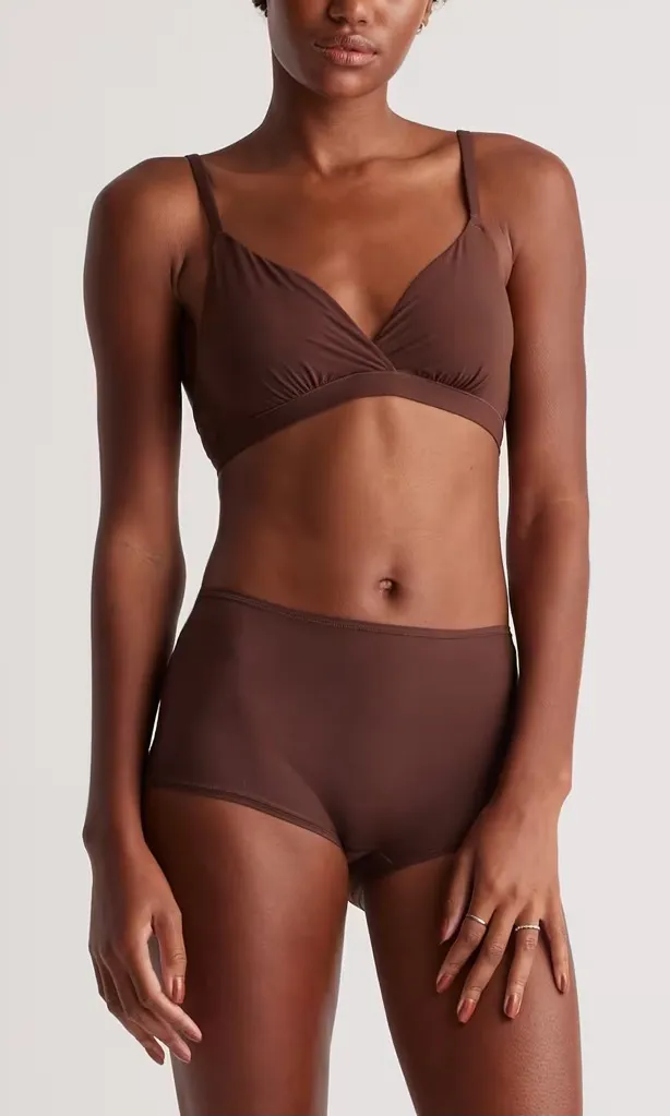NWOT Quince Second Skin Crossover Bralette (2-pack) in Brown Cocoa Sz Medium - Image 1
