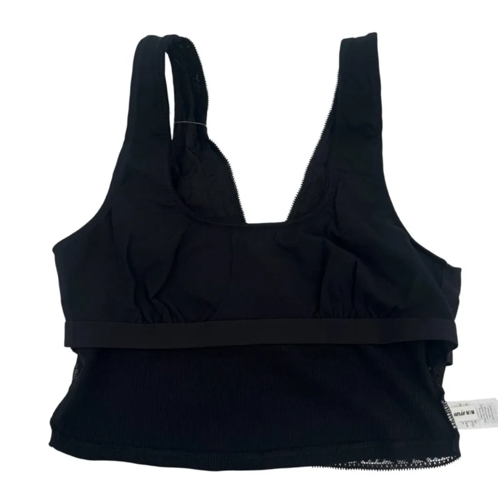 Aerie Holiday Waffle Lace Longline Wireless Unpadded Bralette Size XL Black - Image 4