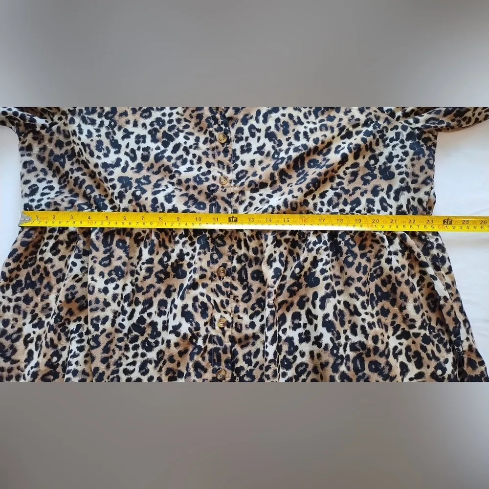 Shirt Womens 2X Plus Leopard Print Button Up Cotton Woven Long Sleeve Tan - Image 12