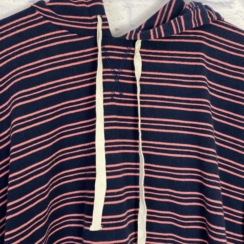 J. Crew navy blue striped drawstring hoodie medium - Image 2