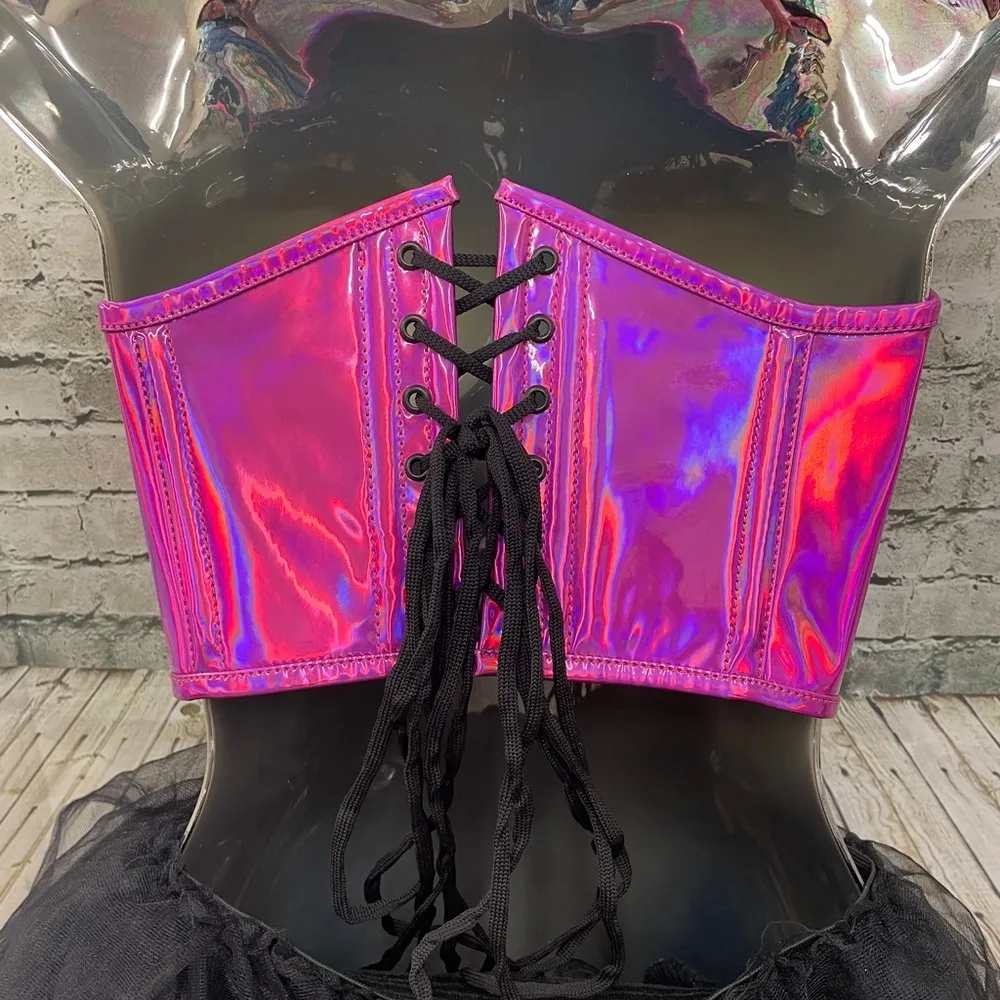 Fuchsia Holo Pink Corset bustier Daisy Corsets top drawer sz S NEW FESTIVAL - Image 2
