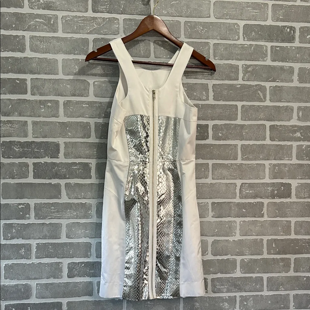 Milly White Silver Mirrored Python Leather Panel Racerback Dress Women’s Size 2 - Image 5