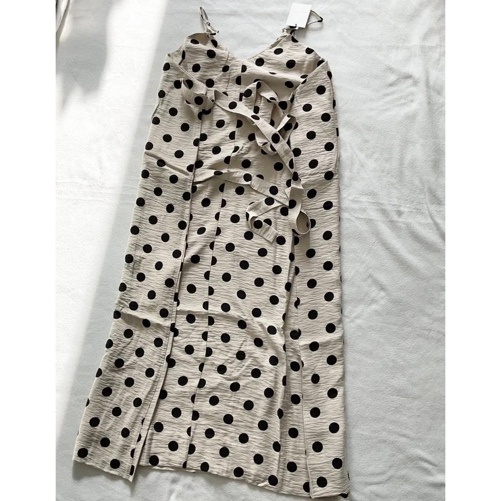 NWT Hatch Collection Tori Wrap Polka Dot beige Midi Dress hatch2 waist58in bust3 Black Size undefined - Image 2