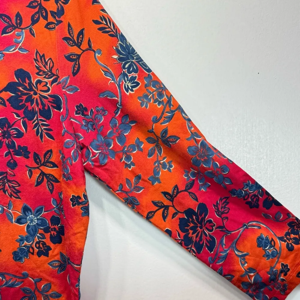 Bold Boho Floral Print 3/4 Sleeve Cotton Blend Top Women’s XL - Image 4