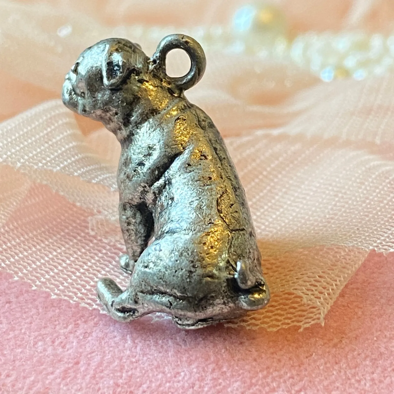 Vintage Sterling Silver Bulldog Pug Charm Pendant CN Mark Small Collectible - Image 3