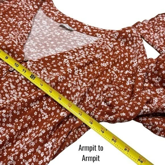 Free People Rust and White Ditsy Floral Lace Bell Ruffle Sleeve Bodysuit Size S - Image 8