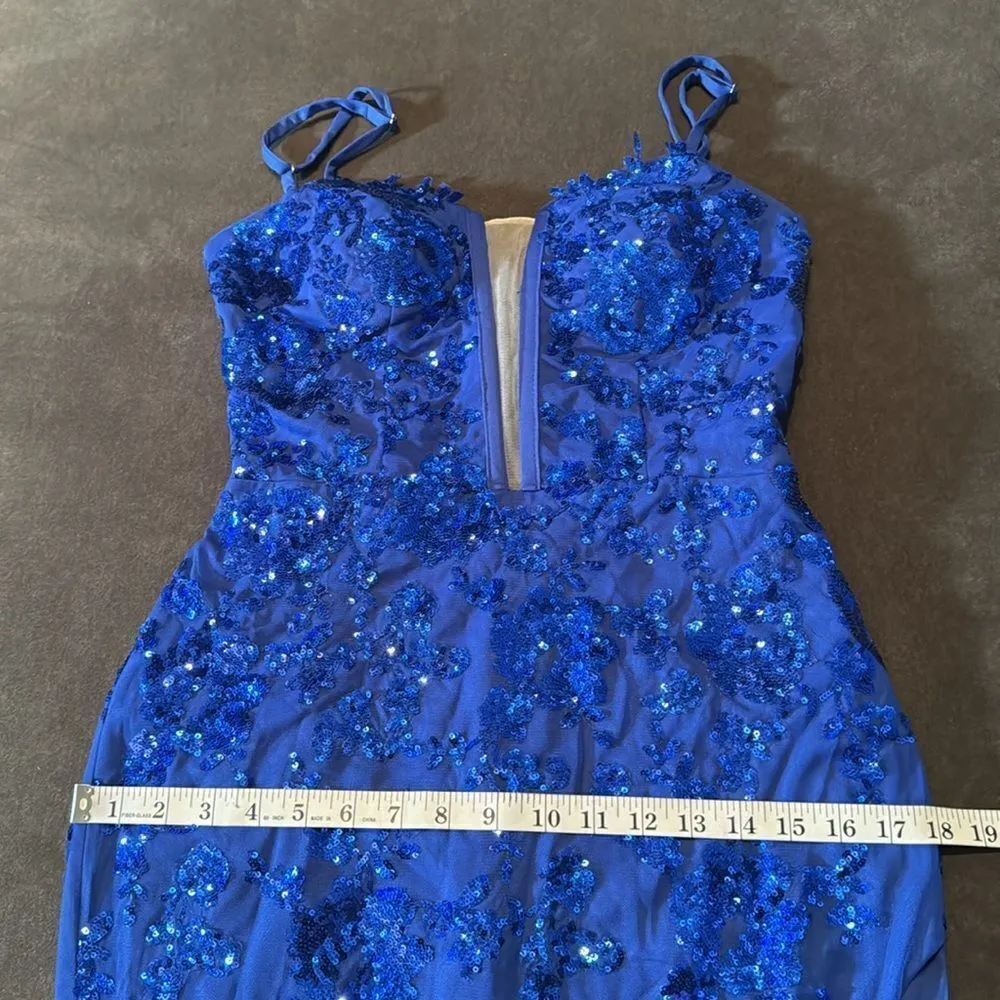 Women’s Blue Sparkly Mermaid Fit Prom Party Dress Criss Cross Straps Size 4 - Image 13