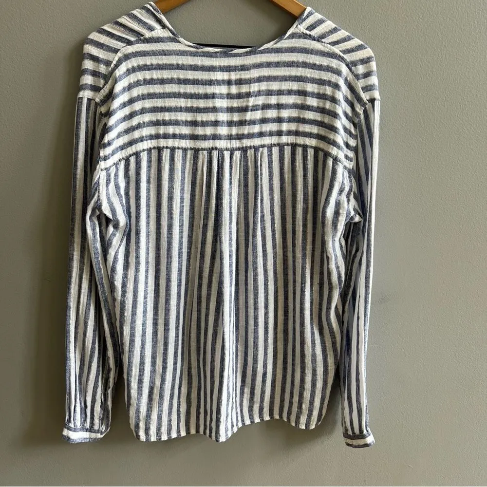 Rails Nina Rio Stripe Blouse Long Sleeve Linen Metallic Striped Shirt Medium - Image 8
