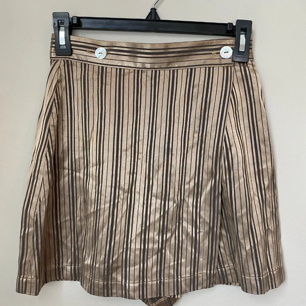Vintage Judy Knapp California Womens Sz 3 Silky Striped Wrap Skort Bronze Black Gold - Image 4