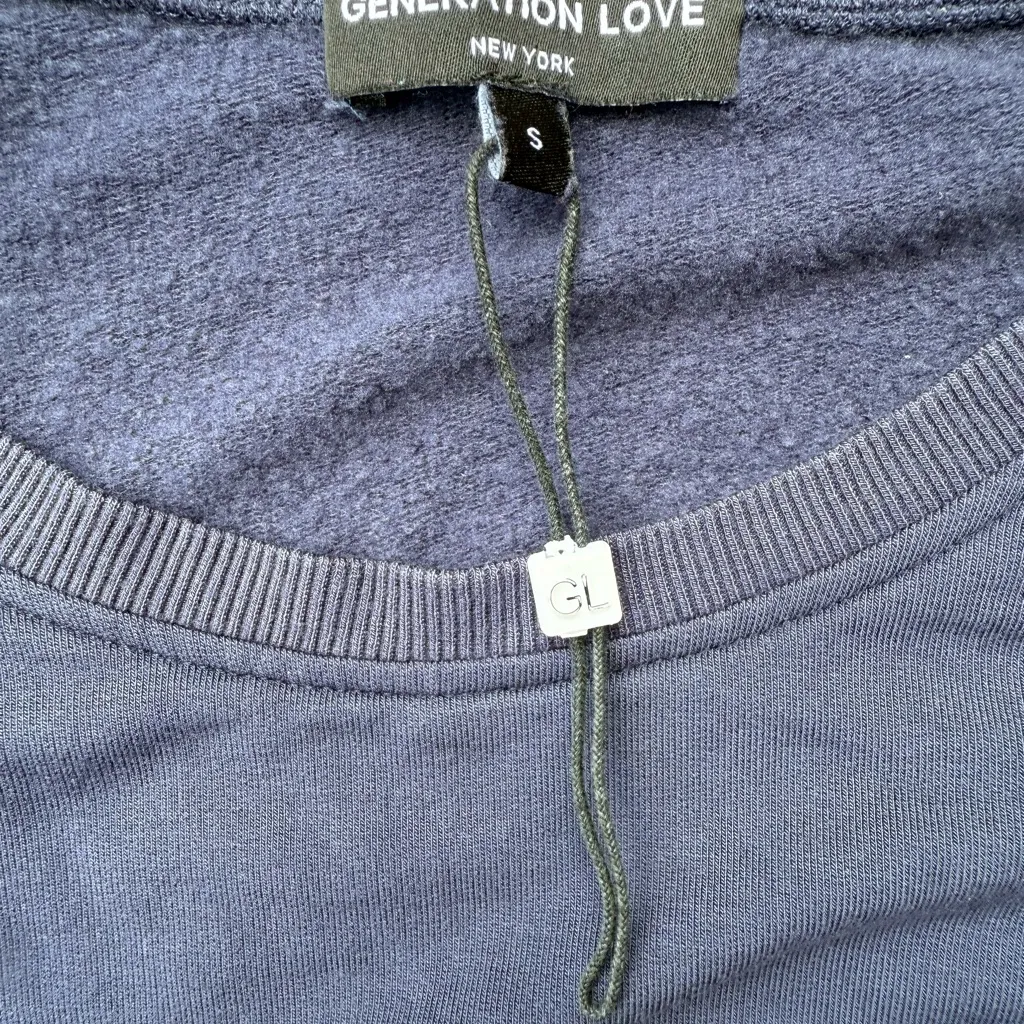 Generation Love Finley Faux Leather Sleeve Sweatshirt Navy Blue Size Small NWOT - Image 5
