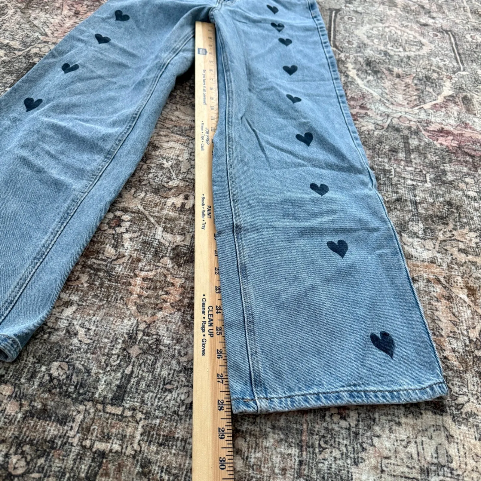 Kimhekim Heart Stamped Print Wide Leg Denim Blue Jeans Size Small • My Uniform - Image 6