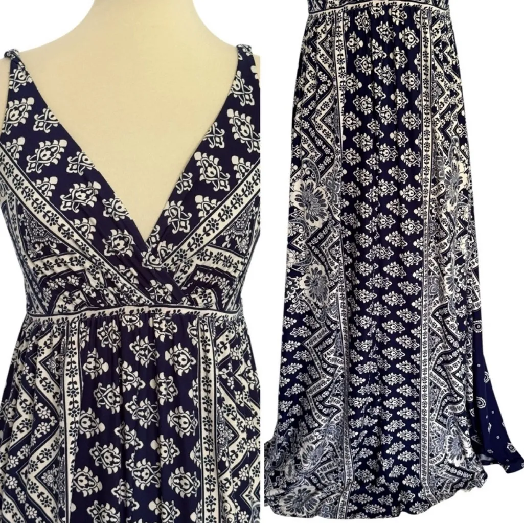 Soma Easy Knit Border Print Maxi Dress – Navy/White Bandana Tile Size XS - Image 2