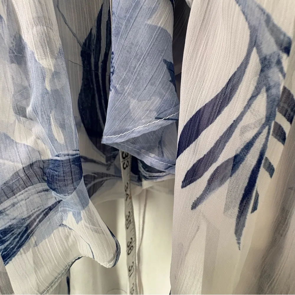 chiffon hi low ruffle dress built in liner white blue floral size 4 - Image 9