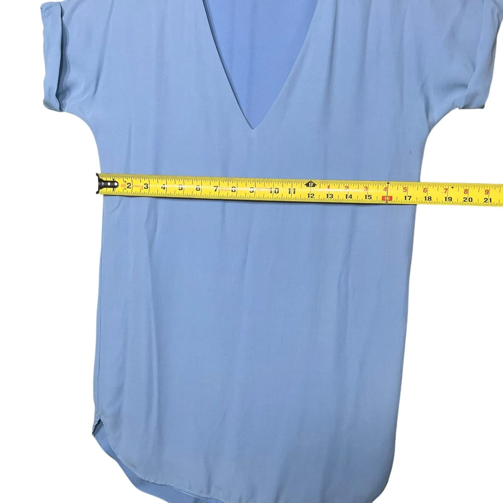 Polo Ralph Lauren Tunic Shirt Womens Small Silk Short Sleeve V Neck Blouse Top Blue Size 0 - Image 4