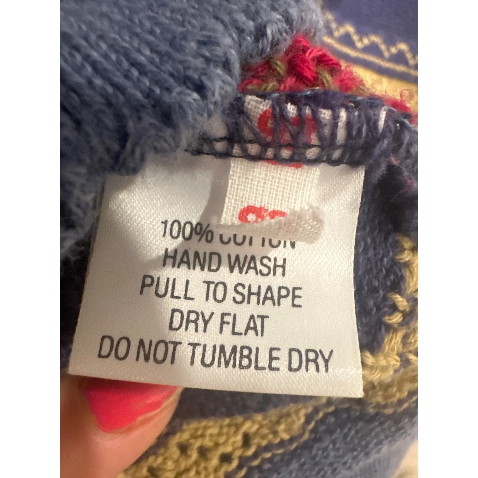 Acorn Vintage Floral Knit Sweater Great Britain Blue Red Gold Large cottagecore - Image 7