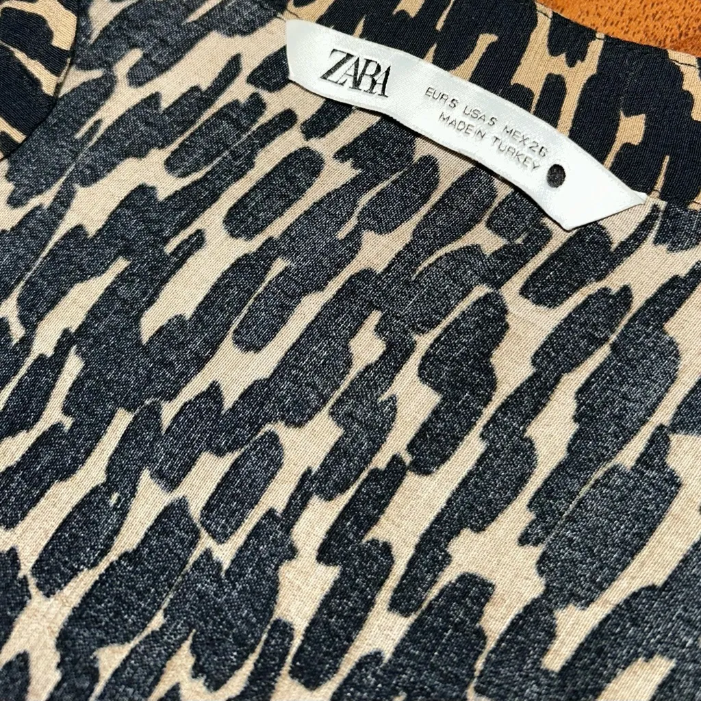 Zara Flowy Abstract Animal Print Baddie Long Sleeve V Neck Peasant Mini Dress S - Image 12