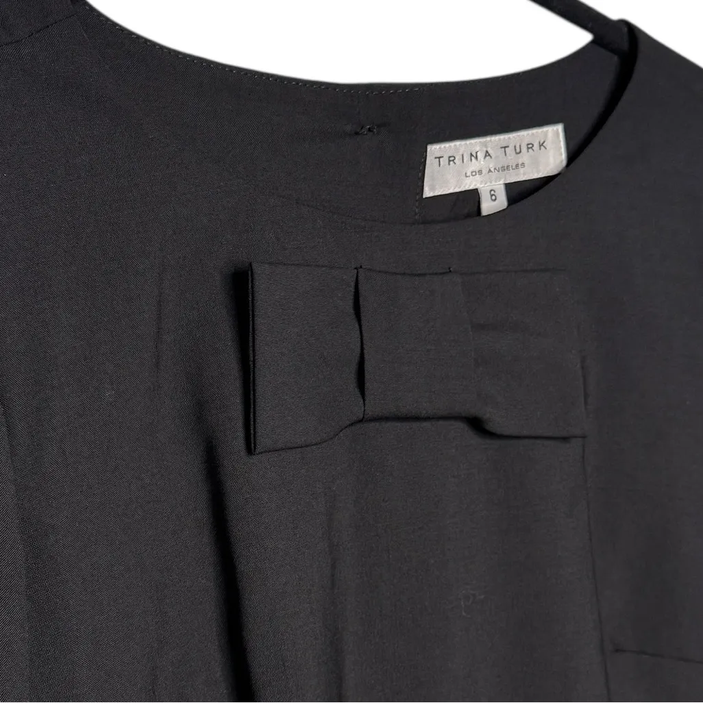 TRINA TURK WOOL BLEND BOW DETAIL BLACK DRESS SZ 6 - Image 7