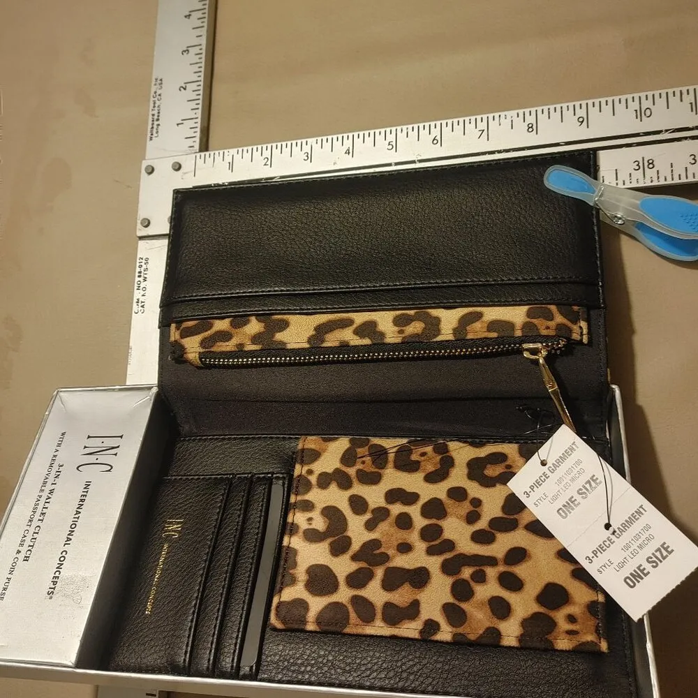INC Microsuede Leopard Print Clutch Wallet Passport Zipper Case Zip Pouch - Image 3