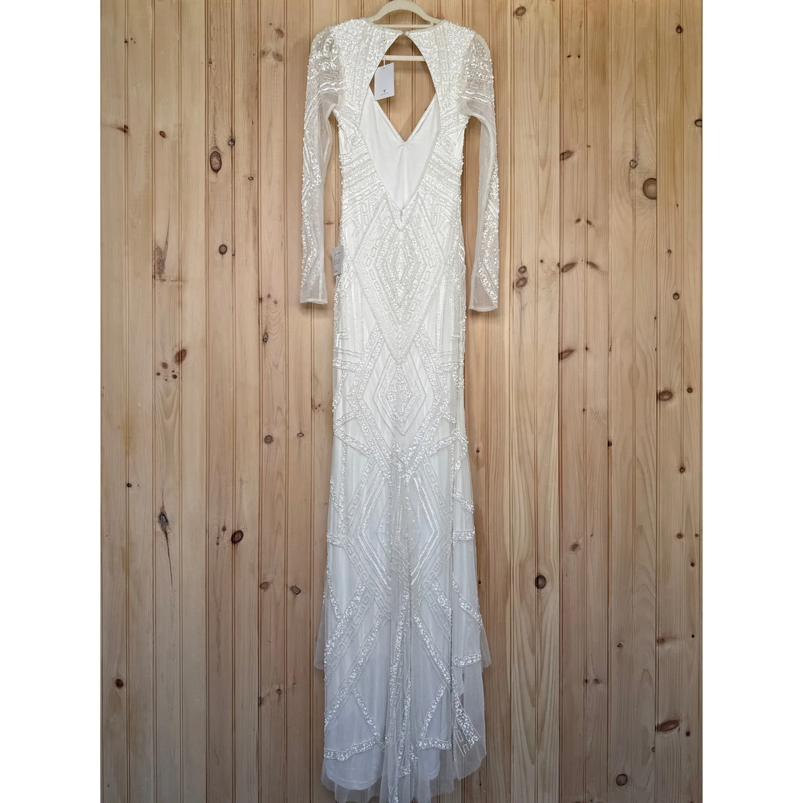 NWT Lulus Deedra White Sequin Beaded Backless Maxi Dress Wedding Bridal Bride S - Image 10