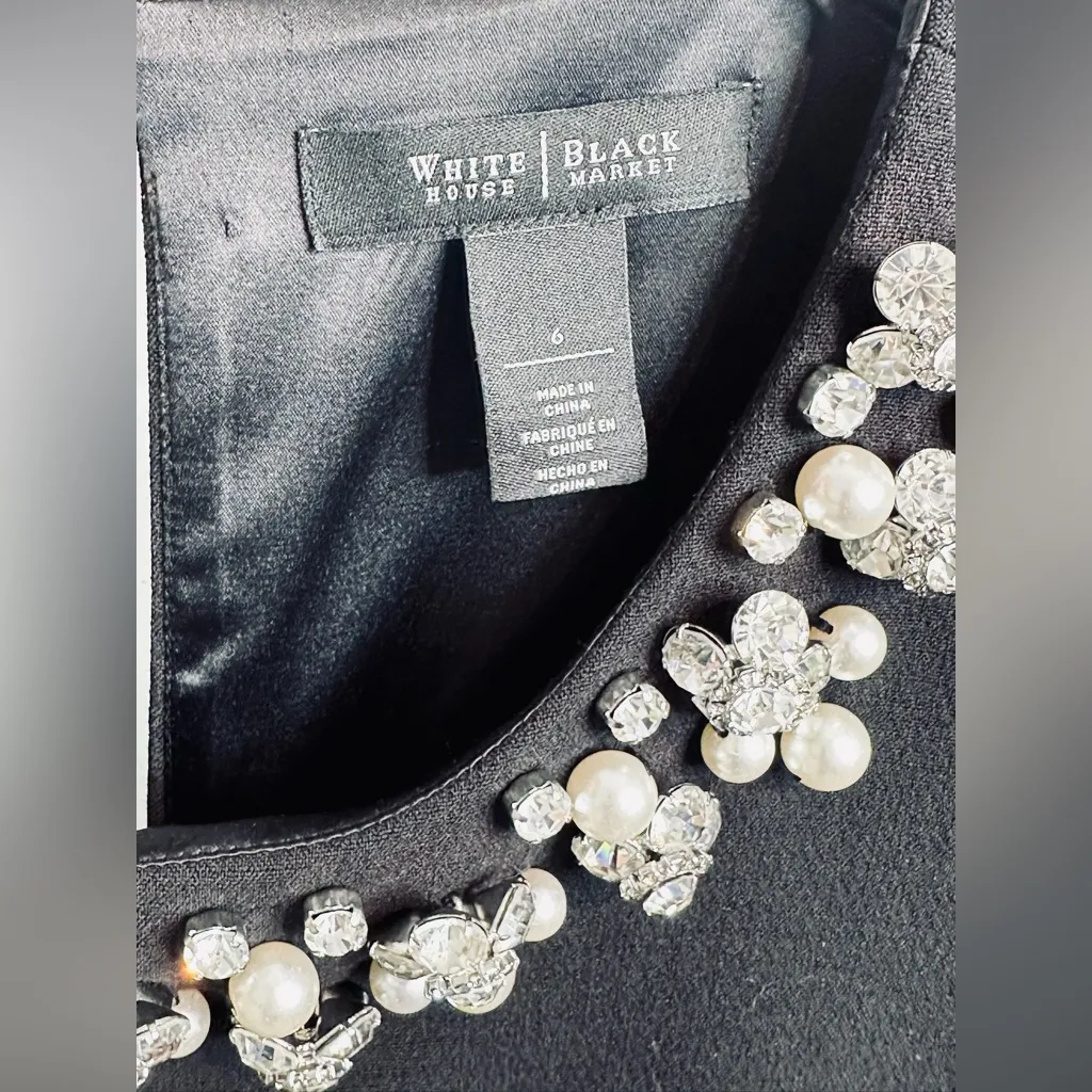 White House Black Market Rhinestone Pearl Collar Neck Dress Size 6 - Image 8