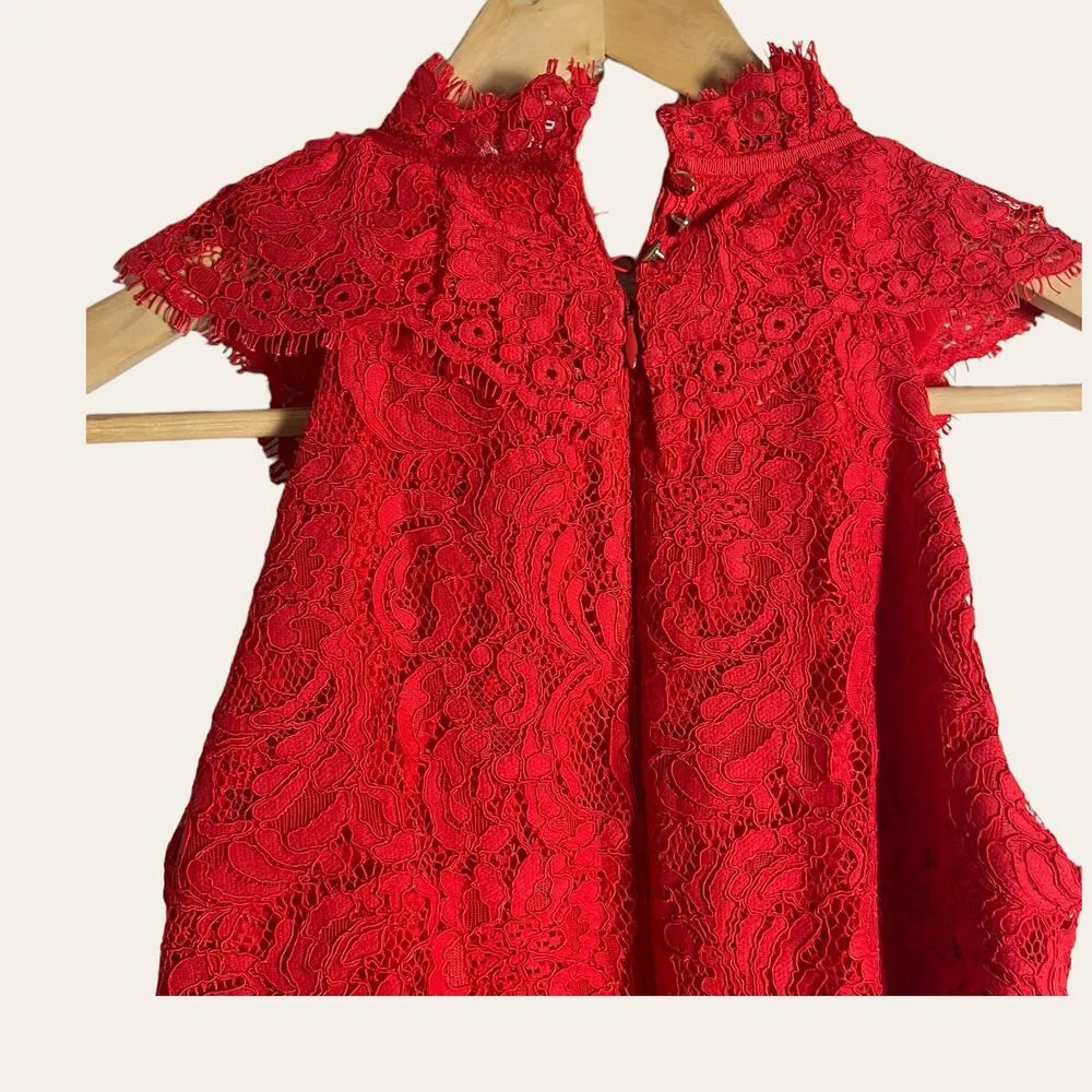 Reiss Sophia China Red Lace Overlay Cocktail Mini Dress Size 4 - Image 6