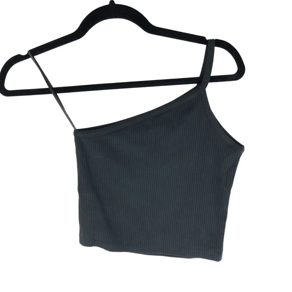 Madewell Womens One-Shoulder Crop Tank in Sleekhold Black Ribbed S - Image 4