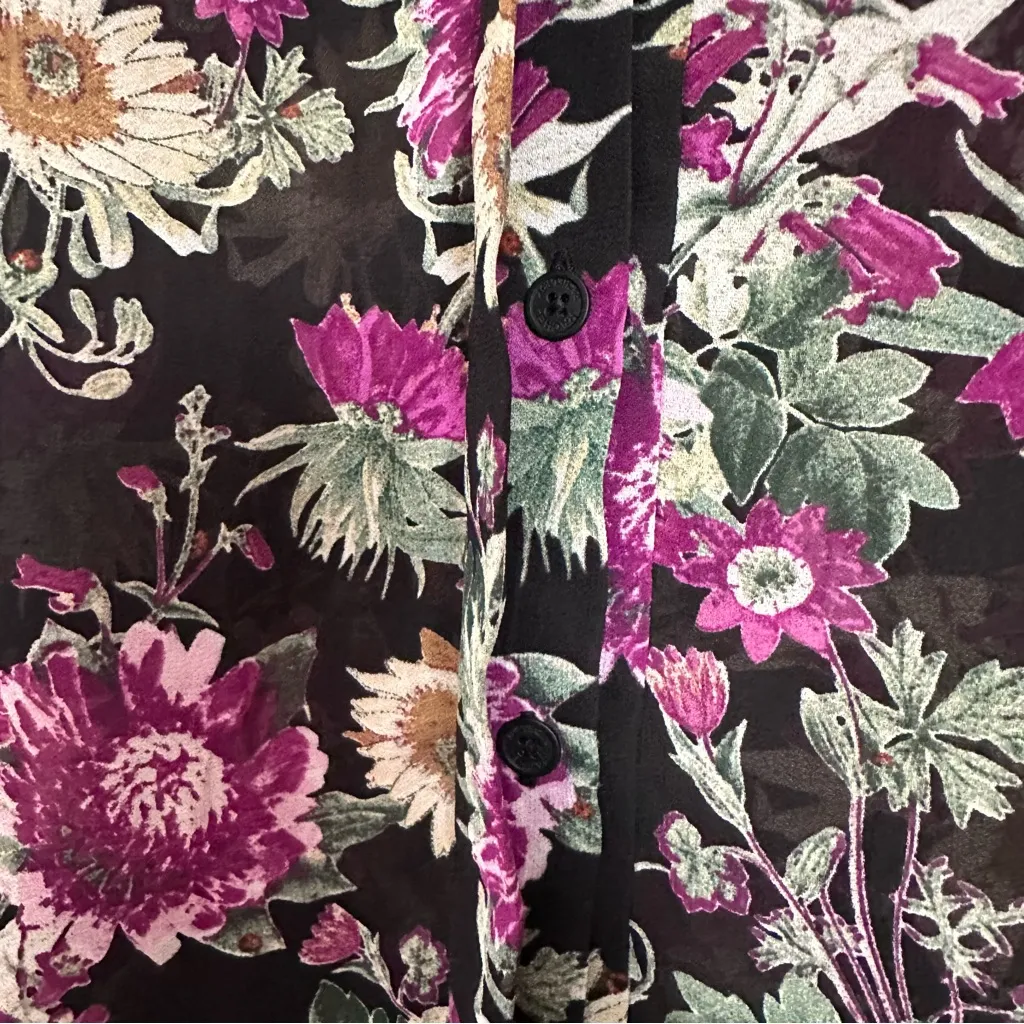 RACHEL Rachel Roy Black Button Front Purple Floral Print Sheer Blouse Size L - Image 10