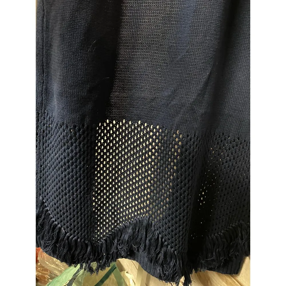 Chaser Womens M Open Front Duster Cardigan Tassle Fringe Blue Cozy Lagenlook New - Image 4