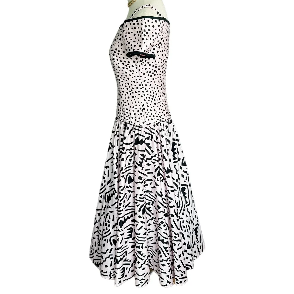 A.J. Bari vintage polkadot mixed print off shoulder party dress pink size 6 - Image 2