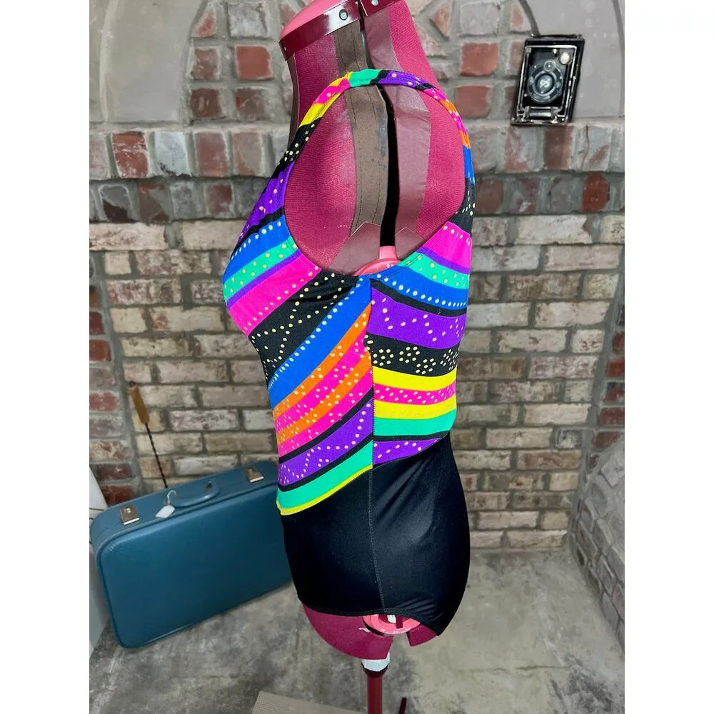 one piece swimsuit Sun streak Vintage 1990s pink purple green blue Size 12 - Image 5
