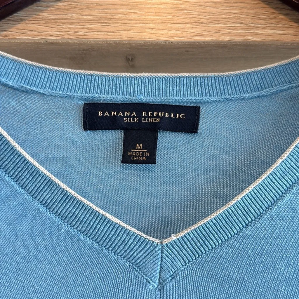 Banana Republic Silk Linen Blend Summer Lightweight V-neck Sweater Top, M - Image 3