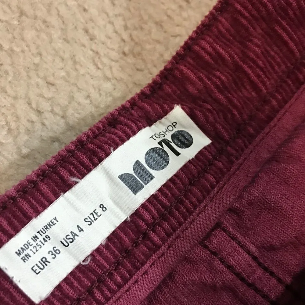 Topshop Moto Burgundy Corduroy Mini Skirt Size 4 - Image 8